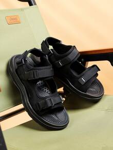 1 Pair Men's Lightweight, Simple, Fashionable Summer Sandals, New Style, Wear-Resistant, Breathable, Non-Slip, Beach Shoes - Black - View 5