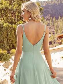EVERPRETTY Elegant Sexy Solid Color Spaghetti Strap Slit Sage Green Bridesmaid Dress, Wedding Guest Dress - Mint Green - View 7