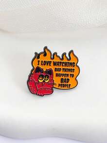 1PC Punk Red Devil Cat Brooch Enamel Pins I Love Watching Bad Things Happen To Bad People Brooches Backpack Lapel Badge Jewelry Gift - Multicolor - View 8