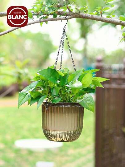 1 件简约设计透明悬挂花盆，塑料大口自浇水篮，可视水位花盆，适合吊兰