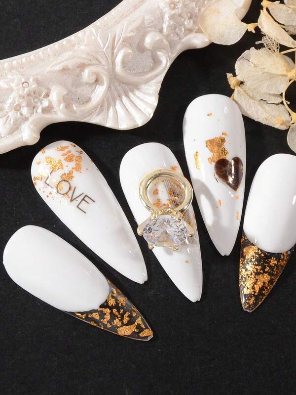 Luxury Zirconia Ring Nail Art Charm - 2pcs Sparkling White Zirconia Rhinestones Wedding Nail Ring Decoration Nail Art Supplies For Women And Girls DIY Nail Art Jewelry Making Nails