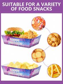 20pcs/40pcs/60pcs Gradient Purple Kpop Happy Birthday Paper Food Boats Disposable Singer Star Paper Food Tray Disposable Serving Tray Cardboard Hot Dog Holder For Burgers Fries Sandwiches Picnic Girl Party Supplies - Multicolor - View 6