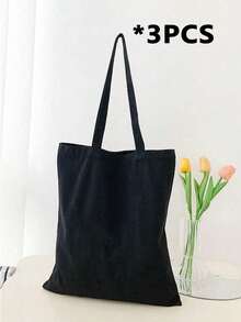 10个/套 时尚可重复使用帆布手提袋，手提包，单肩包，托特包，米色帆布包，可折叠可重复使用布艺手提袋，DIY彩绘帆布包，简约大号学生书包，化妆包，旅行必备，沙滩包，邮轮必备，健身包，情人节礼物（女士），学校帆布包 - 彩色 - 查看 19