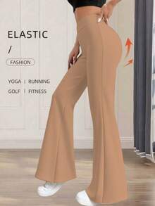 Women's Solid Color Casual High Waist Flare Pants Spring - Earth Color - View 3