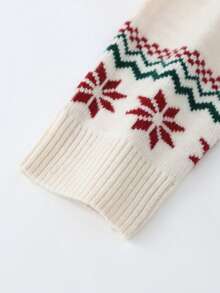 Annil Children's Girls' Red Winter Pullover With Festive Patterns From Fel Island, Featuring Warmth, Elasticity And Sheepskin Content. - White Toffee - View 4