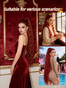 30 Inch Clip-On Ponytail Wig, Wavy Fluffy Long Curly Synthetic Fiber High Ponytail, Braided Curly Ponytail, Suitable For Women Party, Holiday Gift, Music Festival, Party Hair Accessories, Everyday Wear, Hair Salon Use, Cosplay, Wedding, Y2K, Lolita, JK, Suitable For Thin Hair, Beginners And All Skin Tones, New Year And Valentine's Day Gift, Hair Accessory - Multicolor - View 4