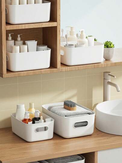 1/3/5pcs Multi-Functional Storage Box - Suitable For Cosmetics, Snacks Etc. - Durable Plastic Organizer Bin, Functional Storage Basket, Multi-Tier Stackable Rack, Suitable For Bathroom And Home Storage Of Cosmetics - Sturdy Thick Multi-Purpose Container, No Lid, Can Be Placed In Cabinets And Drawers. Applicable For Kitchen, Bathroom And Dorm