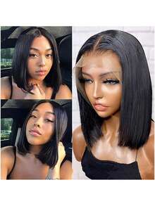 Elegant Natural Black Short Bob Wig For Women - 16 Inch,Hair With Side Part, Perfect For Daily Wear & Cosplay, Face Shaping, Head Cover, Party Wig 1B Bob Wig Human Hair 13x4 Frontal Lace Wig Transparent Lace Front Wigs Human Hair Pre Plucked With Baby Hair Straight Wig Human Hair 200% Density Human Hair Bob Wigs With Baby Hair Middle Part Lace Wigs Natural HairLine Wigs For Women - SNatural - View 7