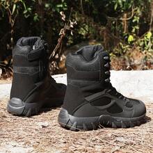 Men's Multi-Terrain Surface Hightop Wide Fit Outdoor Boots, Lightweight And Breathable Anti-Skid Mountaineering Shoes,Hiking Boot, Desert Boot,Work Footwear, Suitable For Jungle Exploration, Rock Climbing, Daily Travel, Camping, Tourism, Fishing Activitie - 黑色 - 查看 4