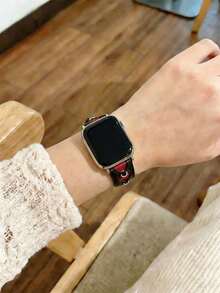 Compatible With Apple Watch Burgundy Heart Design Leather Strap 38/40/41/42/44/45/46/49mm, For Ultra/SE 2/SE 1/Series 11/10/9/8/7/6/5/4/3/2/1 - Love - View 3