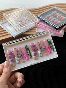 Large Rectangular Nail Art Display Box, Transparent Lid, Handmade Nail Holder, Makeup & Eyelash Packaging Box, Gift Box (Empty, No Nail Pieces Included) - Multicolor - View 1