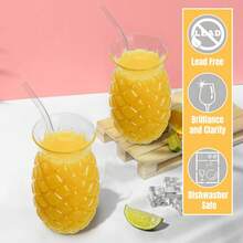 4pcs Pineapple Glass Set, Stylish Glass Containers, Comes With 4 Straws, Suitable For Parties, Holidays, Bars, And As A Gift For Your Girlfriend. - 4 Transparent Pieces - View 6