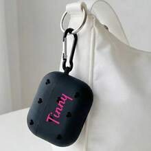 Custom Name Earphone Case For AirPods 1/2/3/4/Pro Personalized Leopard Print Earphone Case Black Heart Minimalist Plated Soft TPU Silicone Protective Case With Carabiner - Black - View 8