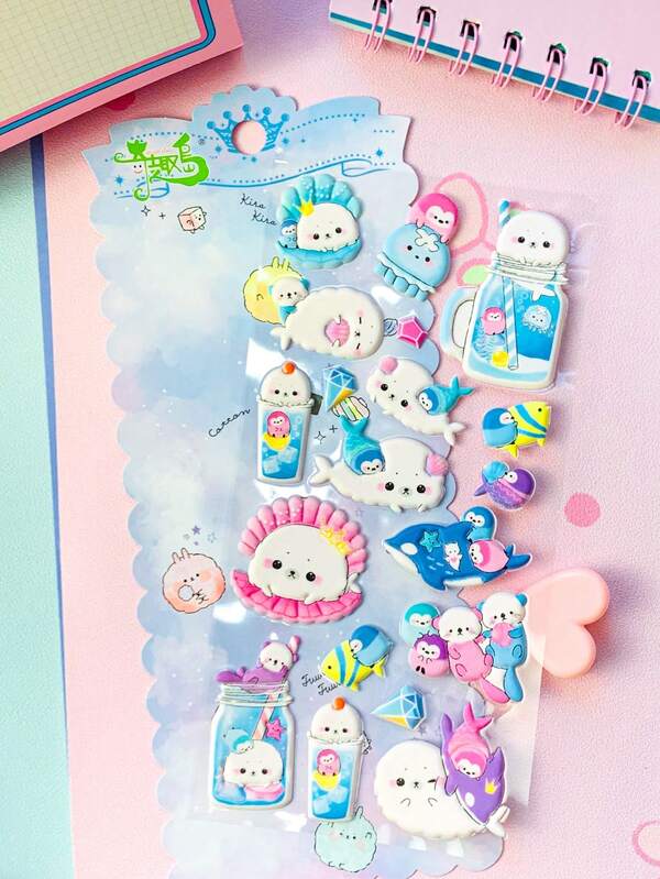 可爱卡通贴纸，适用于手账素材、装饰拼贴、DIY手账贴纸。装饰贴纸礼品。家居装饰、派对装饰、生日礼物、各种节日礼物之选，时尚百搭。