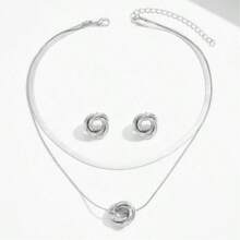 3 piezas Conjunto de joyería de collar + pendientes elegante, diseñado para mujeres, cadena plana de serpiente dorada de moda, línea de círculo geométrico, adecuado para uso diario, festivales, todas las estaciones, accesorio de regalo de alta gama - Conjunto de collar - Ver 6