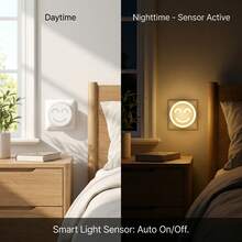 Đèn ngủ LED trắng ấm 0.5W với cảm biến thông minh, màu vàng ấm 2700K, thích hợp cho hành lang, phòng ngủ, phòng trẻ em, nhà bếp, cầu thang, thiết kế hình mặt cười (Lưu ý: Đèn ngủ này chỉ bật khi ánh sáng xung quanh đủ tối) - Phích cắm loại C của EU (220-240V) - Xem 8