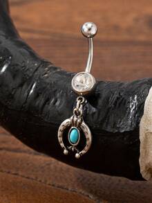 1件西部牛仔风格肚脐环，牛仔帽、牛仔靴、西部马肚脐钉，蓝色绿松石装饰西部肚脐不锈钢人体穿刺饰品 - 彩色 - 查看 18