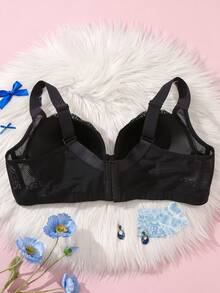 MIMILEMON 女士蕾丝钢圈聚拢文胸 - 撞色网纱设计，防下垂支撑，全天舒适 - 寶藍色 - 查看 3