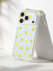 1个夏季清新拼接条纹柠檬图案透明防滑防震软手机壳，兼容苹果/ - 彩色 - 查看 1