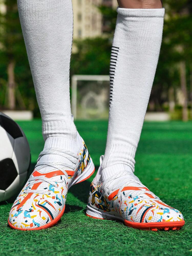 1 Pair Unisex Football/Soccer Cleats, Rubber Sole, Lace-Up, Suitable For Outdoor Artificial Turf, Indoor Training Field, Professional Team Sports Shoes, Lightweight High-Performance Anti-Slip Design, Popular Factory Direct - White - View 10