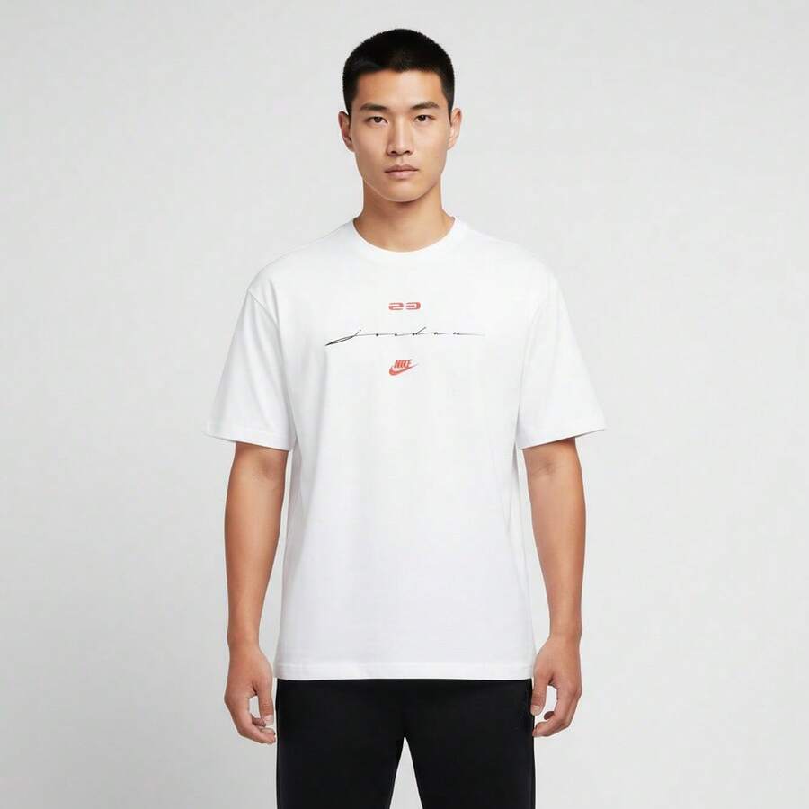 Jordan 男士 AS M J FLT SCRIPT BOXY SS CREW 短袖T恤，针织圆领T恤 TIF3015-100 - 白色 - 查看 1