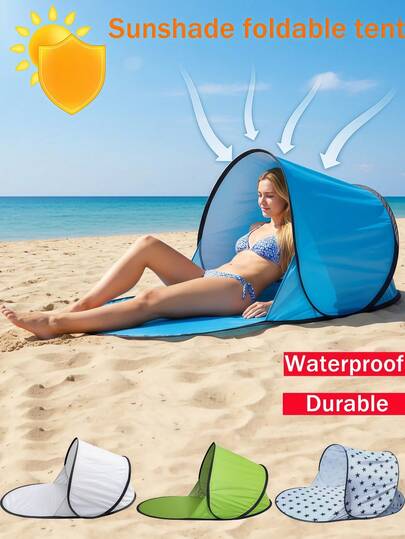 1pc Outdoor Tent, Multi-Color Options, Single Person Leisure, Quick Open No Assembly, Silver Coated UV Protection Fabric, Sunshade, Waterproof, Beach Tent, Camping Sunscreen Steel Wire Tent, Suitable For Camping, Beach, Seaside, Lawn, Family Outing