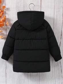 Boys' Casual Thickened Long Sleeve Hooded Padded Coat, Fashionable School Style For Autumn/Winter - Black - View 2