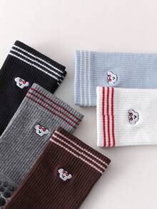 1/2/3/5 Pairs Women Breathable Non-Slip Yoga Socks, Five-Toe Mid-Calf Design With Anti-Slip Grip And Embroidered Dog Pattern, Suitable For Yoga, Pilates, Ballet, Dance And Gymnastics - Multicolor - View 12