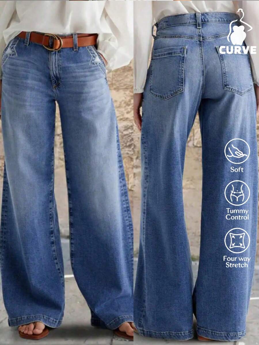 Women's Casual Denim Jeans (Waist Cinching And Hip Lifting - Small Size, Blue Multi Color Selection), Simple Style, Spring Casual Fashion Jeans, Suitable For All Seasons, Loose Hem, Back Pocket Design, Suitable For Daily Wear - 藍色*春季時尚款 - 查看 1