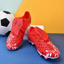 MINGBIN 1 Par de Chuteiras de Futebol Unissex, Chuteiras de Treinamento e Jogo em Grama Natural ao Ar Livre de Cano Baixo, Chuteiras de Futebol Americano Juvenil, Calçados Esportivos Profissionais, Cadarço Frontal em PU com Travas Longas AG/FG - Vermelho - Visão 5