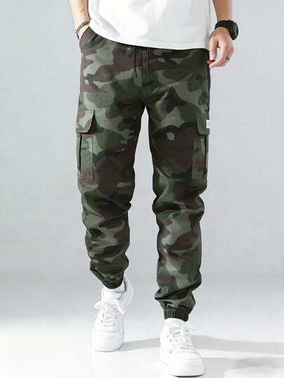 WASSUP OTHER Herren Tarnung Cargo Hosen, Multi-Taschen Lässig Zugkordelhosen, strapazierfähige Outdoor Camouflage Lange Hosen