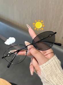 1副光致变色Y2K窄框猫眼时尚眼镜，女士日常佩戴，春夏新品 - 彩色 - 查看 7