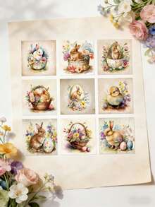 9 piezas Etiquetas adhesivas para botellas de vino de Pascua feliz con diseños impermeables de conejo, huevo y pollito para decoraciones de fiesta, decoración de mesa de temporada y regalos - multicolor - Ver 4