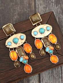 1对波西米亚复古夸张绿松石树脂耳环（女士款） - 彩色 - 查看 6