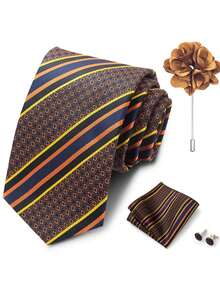 4pcs Set - Men's Tie, Pocket Square, Essential Accessories For Business Formal Attire And Formal Occasions - Color Mixing - View 3