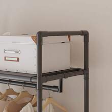 Multifunctional Clothes Rail Garment Hanging Stand Shoe Rack Home Storage Shelf - Black - View 3