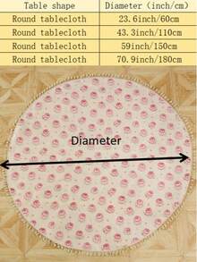 HXARTMIS 1 Pc Pink Rose Valentine's Day Round Tablecloth With Tassel Pendants. It Also Functions As Table Protection, Being Dust-Proof And Stain-Resistant. Italian Terms: Tablecloth, Tablecloth, Birthday, White Tablecloth, Baptism, Pink Tablecloth, Stain-Resistant Tablecloth - Pink - View 3