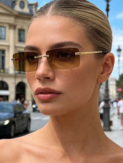 1 pieza Gafas rectangulares sin montura de metal para mujer, adecuadas para viajes y vacaciones de verano en la playa, apropiadas para actividades al aire viajes