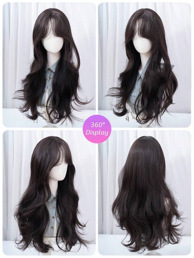 alicegarden 1pc Heat-Resistant Synthetic Wig, Black To Brown Gradient Middle Part Style, Fiber Material, Natural And Realistic, Perfect For Daily Wear. (Accessories Not Included) - Black-brown - View 9