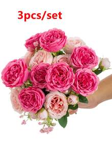 1 Bundle/3 Bundles Artificial Peony & Mixed Flowers For Wedding Decor, Bride Bouquet, Classroom Decor, Home Vase Decoration, Garden Party, Birthday Celebration Gifts Graduation - Sand Red - View 9