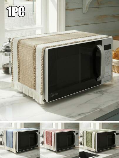 1-Piece Country Style Linen Microwave Dust Cover - Washable Anti-Dust Anti-Stain Decorative Fabric For Home Daily Use, Living Room Dining Table Coffee Table Protection, Family Table Festival Decor, Suitable For Microwave Oven