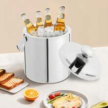 kangten 1300ML Double-Wall Stainless-Steel Insulated Ice Bucket With Lid And Ice Tong,Suitable For Champagne Wine Beer Bottle Cooler Bar Ice Cooling Bucke A Nice Gift Ice Bucket With Lid And Tongs, Portable Stainless Steel Double Wall Ice Bucket, 1.3L - Default - View 7