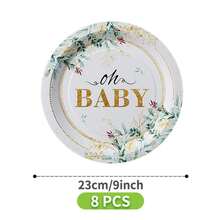 Oh Baby Eucalyptus Leaf Gold Disposable Plate, Napkin, Cup Set, Plates, Napkins And Cups Party Supplies, Serves 8 Guests, Disposable Paper Plates Party Tableware Suitable For Birthday, Wedding, Theme Party, Family Picnic - Multicolor - View 8