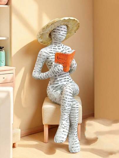 2pcs/Set (1 Hat And 1 Statue) Thinking Woman Reading Statue, Multipurpose Home Decor, Handmade Resin Crafts, Handcrafted Collectible/Gift