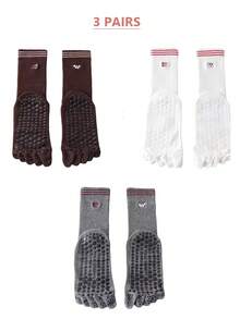 1/2/3/5 Pairs Women Breathable Non-Slip Yoga Socks, Five-Toe Mid-Calf Design With Anti-Slip Grip And Embroidered Dog Pattern, Suitable For Yoga, Pilates, Ballet, Dance And Gymnastics - Multicolor - View 17