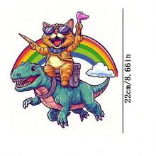 1pc/2pcs/3pcs Durable Long-Lasting Heat Transfer Stickers With Cool Cat Riding Dinosaur Design, For DIY T-Shirts, Hoodies, Jeans, Sweatshirts, Backpacks, Jackets, Handbags, Pillows - 3PCS-s - View 4