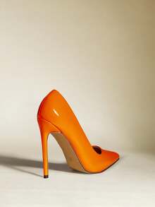 女士尖头细高跟橙色套脚高跟鞋，性感时尚，适合派对装扮 - 橘色 - 查看 4