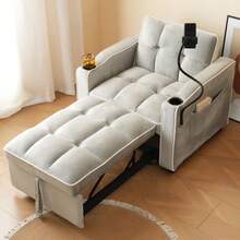 3-In-1 Extendable Sofa Bed – With Cup Holder And Phone Stand, Sofa Bed, Convertible Armchair, Ideal For Small Spaces, 83 X 167 X 76 Cm - Antique Gray-white - View 2