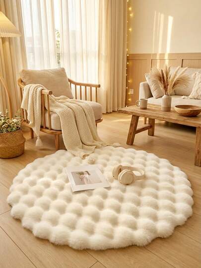 1pc Soft Fluffy Fur Mat White Round Area Rug, Comfortable For Bedroom, Living Room, Study, Office, Entryway, Room Decor As Floor Mat, Plush Bedroom Rugs, Washable & Non-Slip, Cute Rug - Indoor All-Season Home Decor, Ideal For Indoor Use