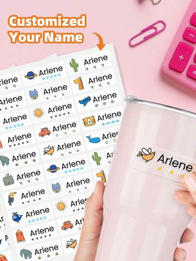 1-360 piezas Pegatinas personalizadas - Etiquetas con nombre personalizadas, Etiquetas de papelería personalizadas, Pegatinas con diseños lindos, Transparentes, Resistentes al agua y al aceite, Adecuadas para dormitorios de estudiantes, guarderías, campamentos de verano, escuela, hogar, oficina, perfectas para estuches de lápices, útiles escolares, botellas de agua, mochilas, equipos deportivos, loncheras, artículos personales, suministros de scrapbooking, pegatinas divertidas, suministros de scrapbooking para Kindle